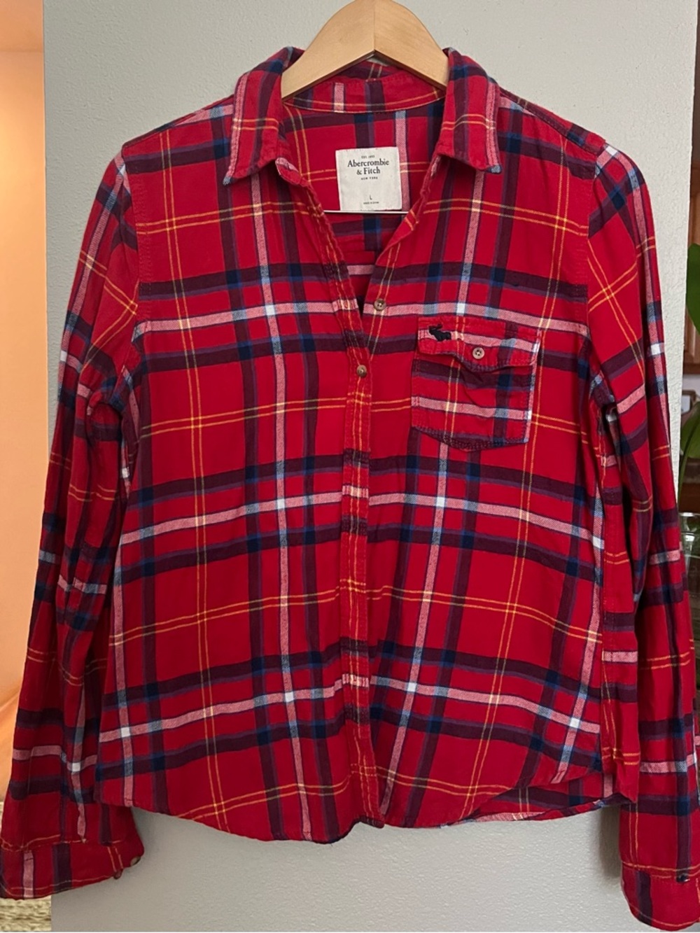 Abercrombie & Fitch Red Plaid Button-Up Shirt